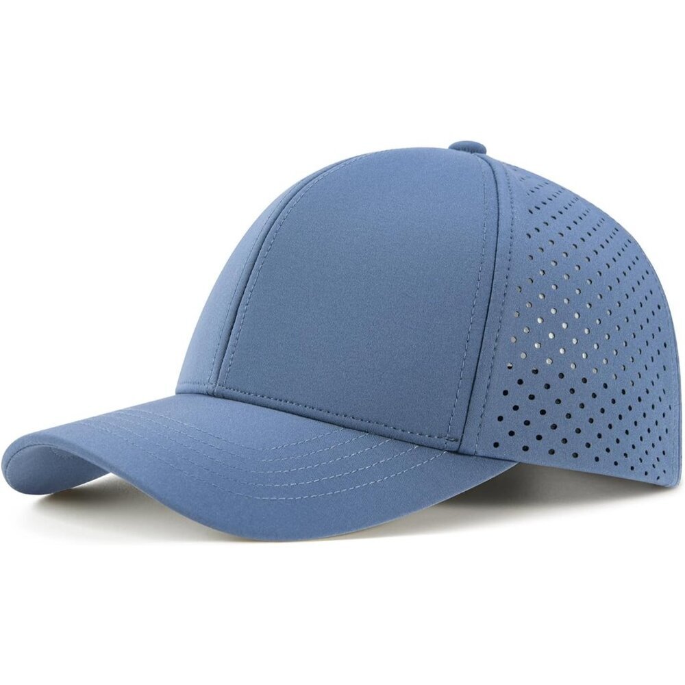 Men Baseball Cap Blue Laser Cut Mesh Ball Curved Brim Hat